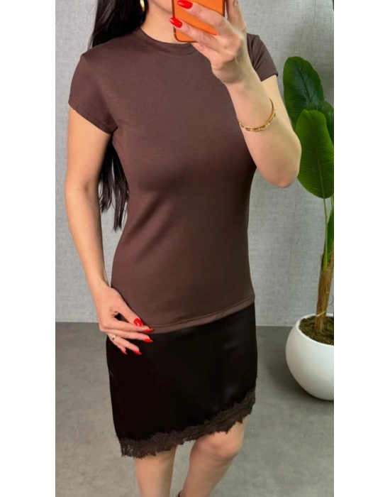 Kadın Etek Ucu Dantel Detaylı aten Kumaş Elbise