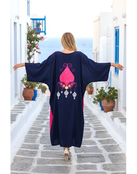 Kadın Fakir Kol Arkası Etnik Desen Baskılı önü Full Düğme Detay çok Renkli Elbise