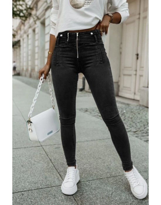 Kadın Fermuar Detay Yüksek Kemerli Kot Pantolon