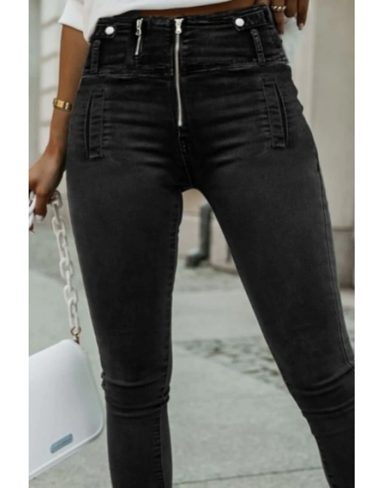 Kadın Fermuar Detay Yüksek Kemerli Kot Pantolon