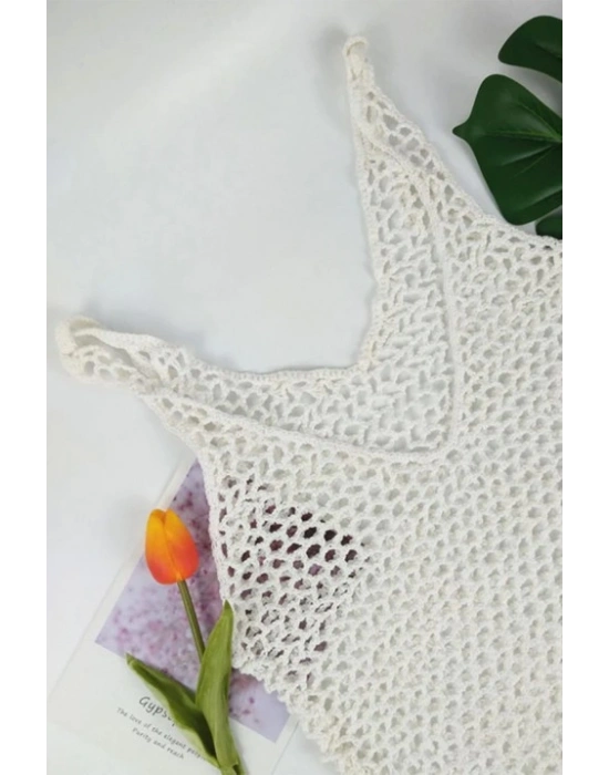 Kadın File Desen Tam Boy Askılı Triko Pareo