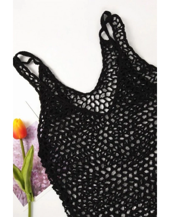 Kadın File Desen Tam Boy Askılı Triko Pareo