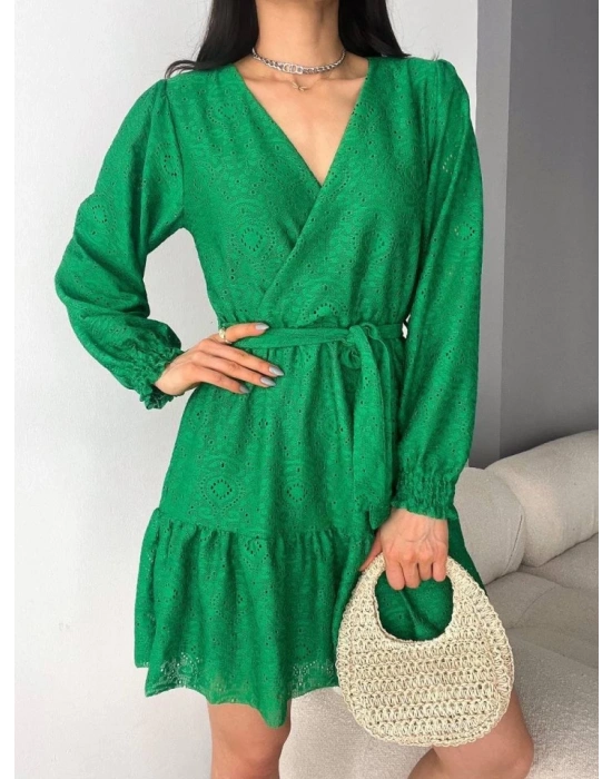 Kadın Fırsat ürünü Kruvaze Yaka Güpürlü ini Elbise