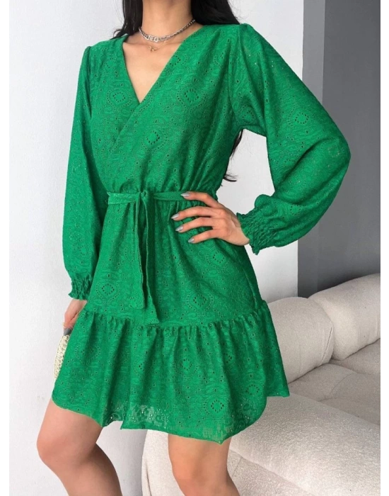 Kadın Fırsat ürünü Kruvaze Yaka Güpürlü ini Elbise