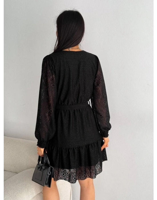 Kadın Fırsat ürünü Kruvaze Yaka Güpürlü Mini Elbise