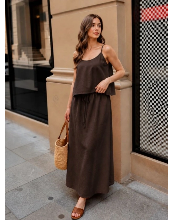 Kadın Flora Kumaş  alaş Omuz Askılı Bluz Ve Etek Ikili Takım
