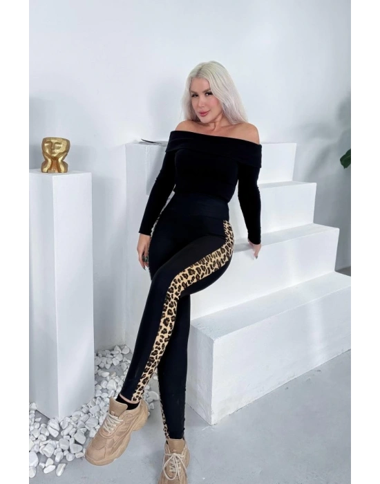 Kadın Full Likralı Mikro Dalgıç Kumaş Leopar Desenli Yüksek Bel Tayt