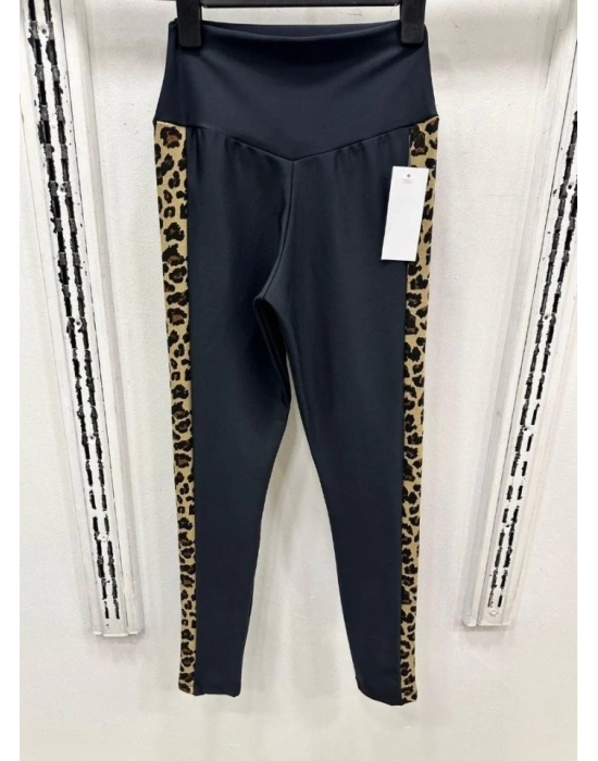 Kadın Full Likralı Mikro Dalgıç Kumaş Leopar Desenli Yüksek Bel Tayt