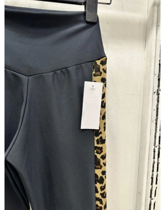 Kadın Full Likralı Mikro Dalgıç Kumaş Leopar Desenli Yüksek Bel Tayt