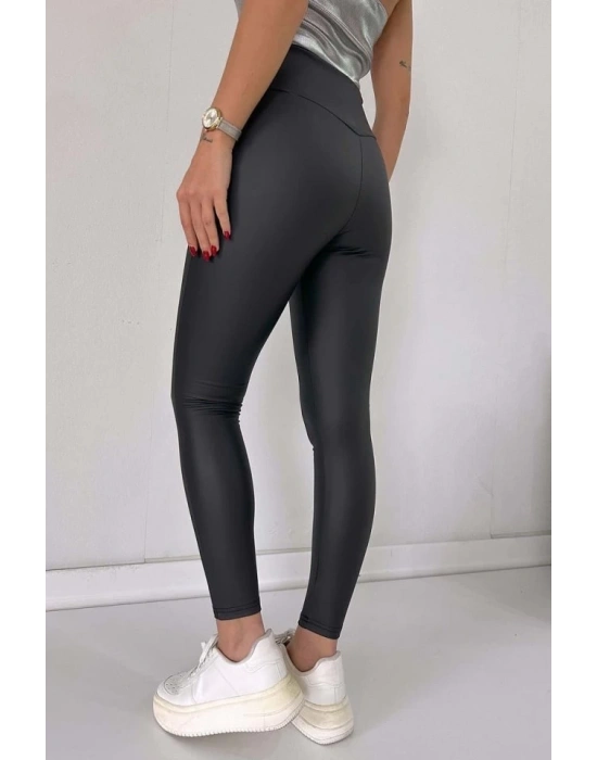 Kadın Geniş Fermuarlı Toparlayıcı Yüksek Bel Içi şardonlu Deri Tayt