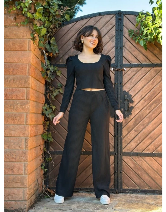 Kadın Geniş Fitilli Kaşkorse Prenses Kol Kare Yaka İkili Takım