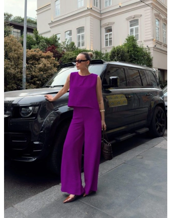 Kadın Geniş Paça Pantolon Ve Bluzlu Aerobin Kumaş Ikili Takım