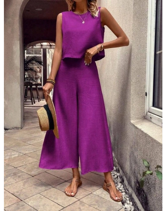 Kadın Geniş Paça Pantolon Ve Bluzlu Aerobin Kumaş Ikili Takım