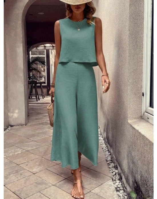 Kadın Geniş Paça Pantolon Ve Bluzlu Aerobin Kumaş Ikili Takım