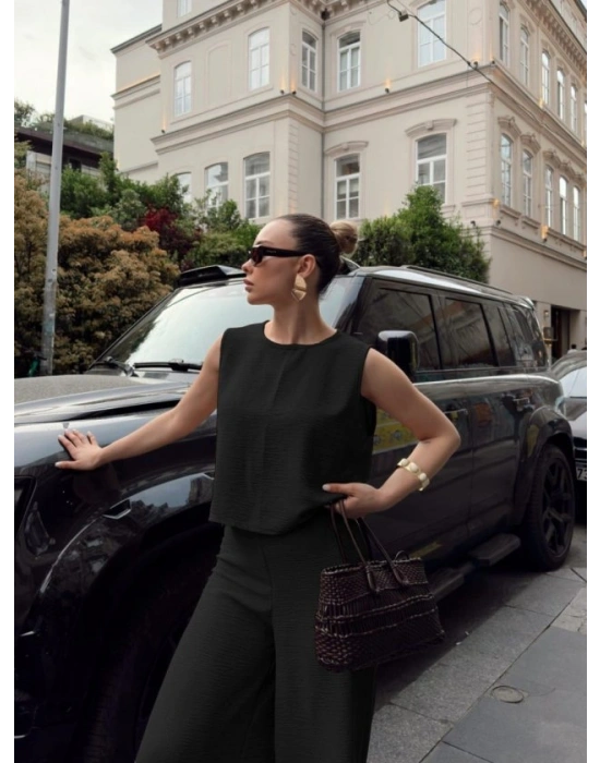 Kadın Geniş Paça Pantolon Ve Bluzlu Aerobin Kumaş Ikili Takım