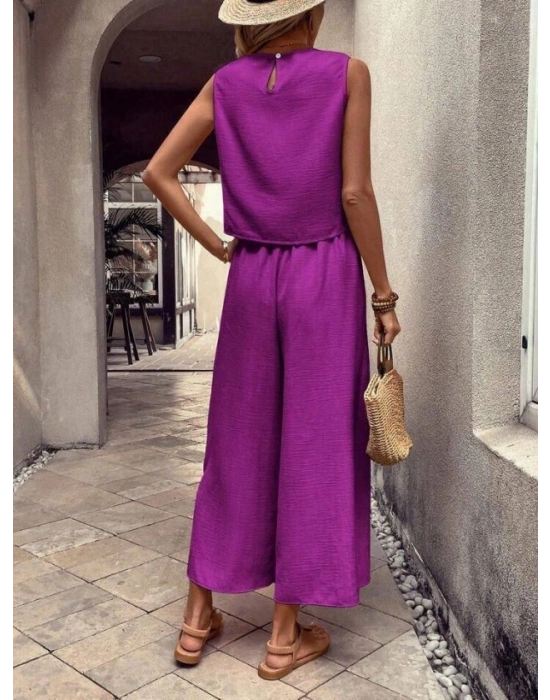 Kadın Geniş Paça Pantolon Ve Bluzlu Aerobin Kumaş Ikili Takım