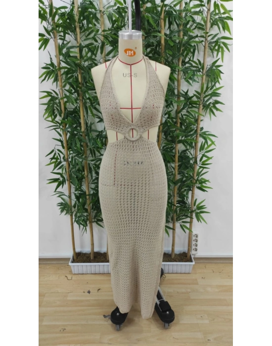 Kadın Göğüs Dekolteli Derin Yırtmaçlı Triko Pareo