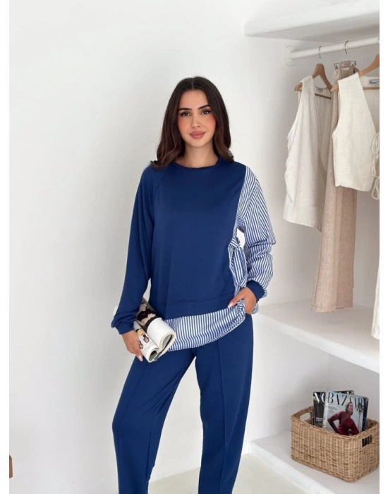 Kadın Gömlek Detay çizgili Yandan Bağlamalı Ikili Takım