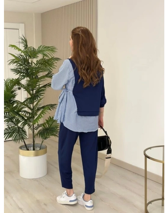 Kadın Gömlek Detay çizgili Yandan Bağlamalı Ikili Takım