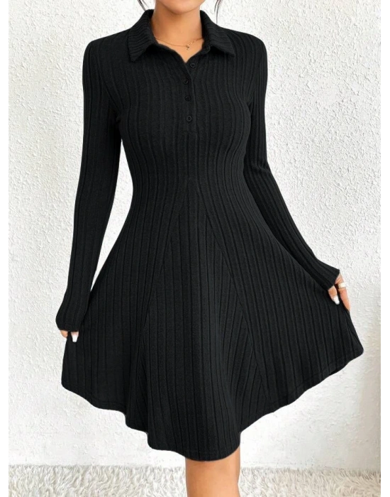 Kadın Gömlek Yaka Asimetril Kesim Etek Detay Kaşkorse Elbise