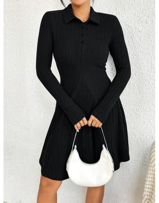 Kadın Gömlek Yaka Asimetril Kesim Etek Detay Kaşkorse Elbise