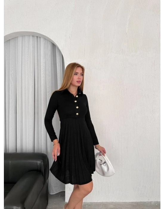 Kadın Gömlek Yaka Düğme Detay Pileli Diz üstü Fırsat ürün Elbise