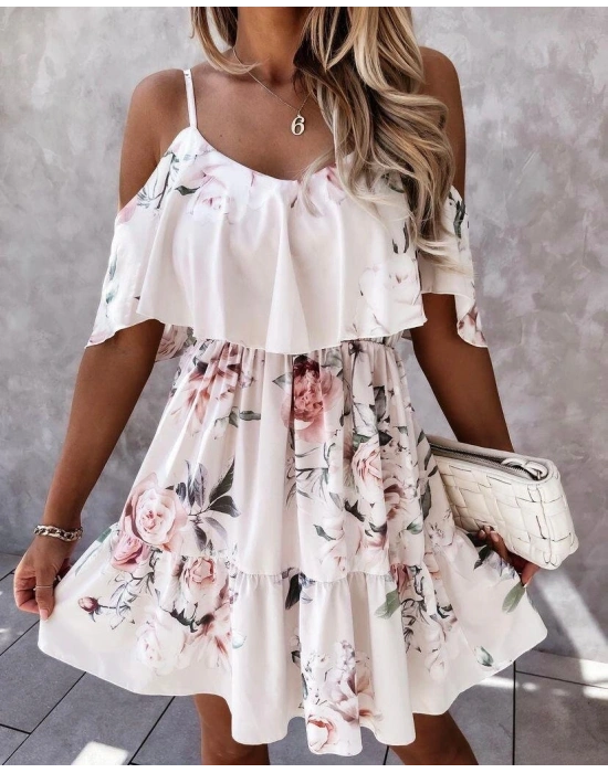 Kadın Gül Desenli Mikro Kumaş Mini Elbise