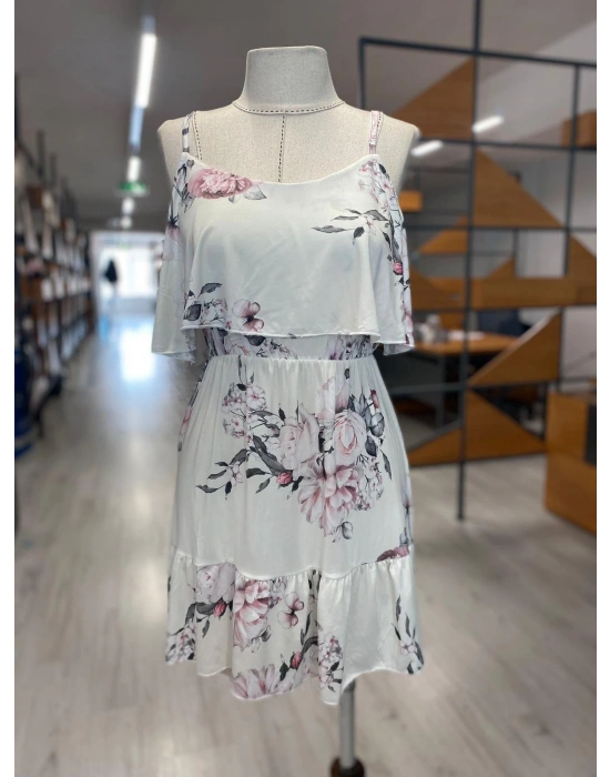 Kadın Gül Desenli Mikro Kumaş Mini Elbise