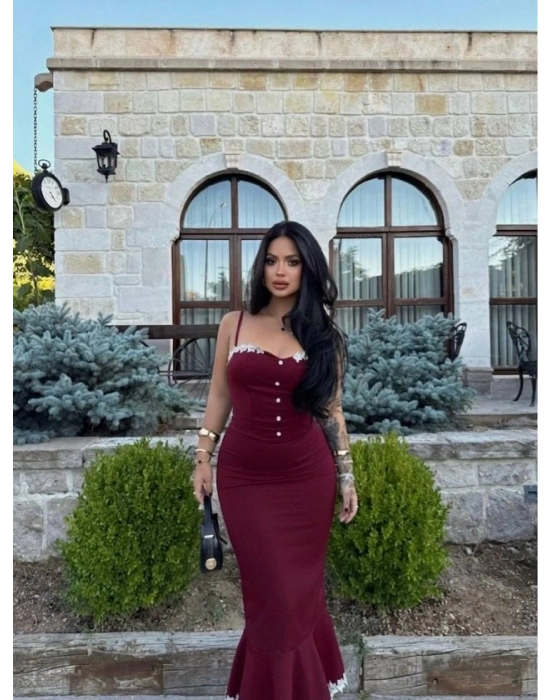 Kadın Güpür Dantel Detaylı Gizli Fermuarlı idi Boy Elbise