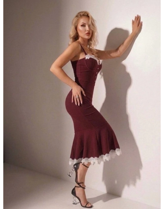 Kadın Güpür Dantel Detaylı Gizli Fermuarlı idi Boy Elbise