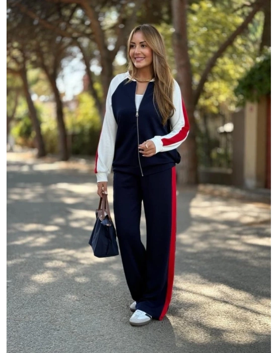 Kadın Hakim Yaka şerit Detay Hırka Ve Bol Paça Pantolon Ikili Takım
