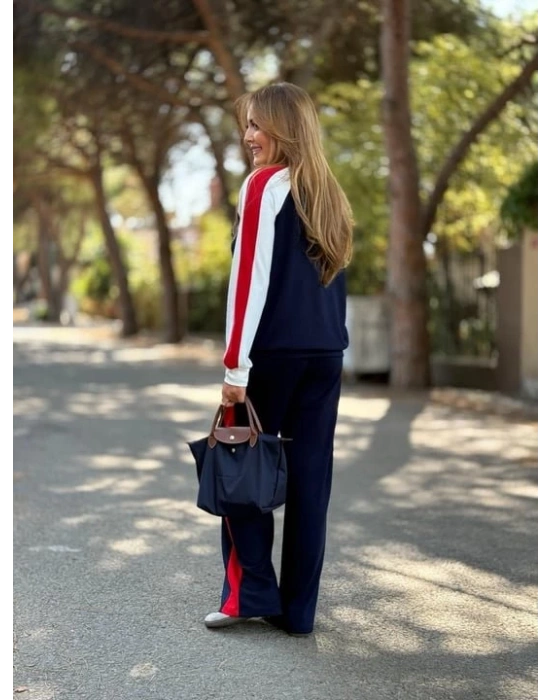 Kadın Hakim Yaka şerit Detay Hırka Ve Bol Paça Pantolon Ikili Takım