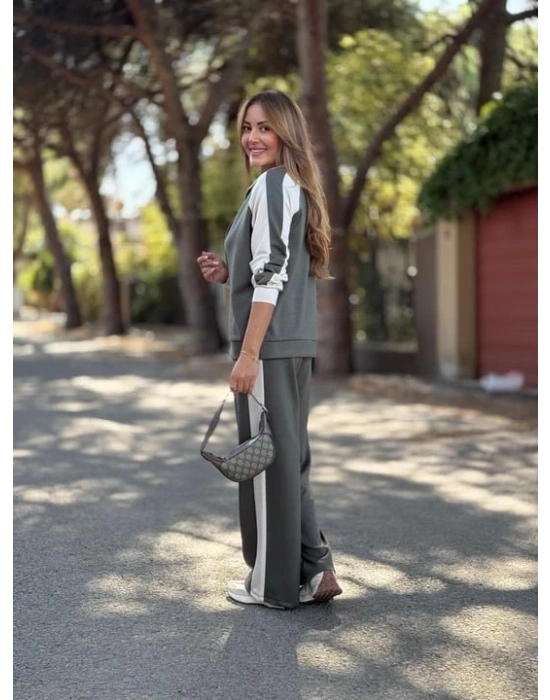 Kadın Hakim Yaka şerit Detay Hırka Ve Bol Paça Pantolon Ikili Takım