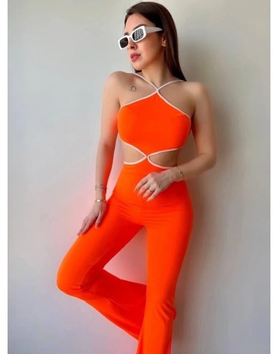 Kadın Halter Yaka Bel Dokolteli Tulum