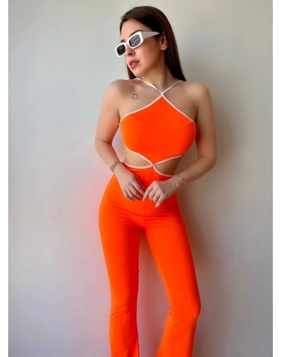 Kadın Halter Yaka Bel Dokolteli Tulum