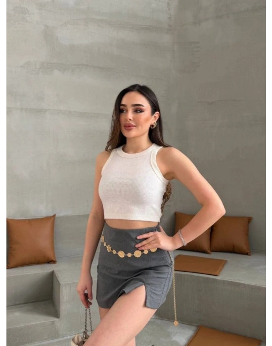 Kadın Halter Yaka Fitilli Esnek Crop Atlet