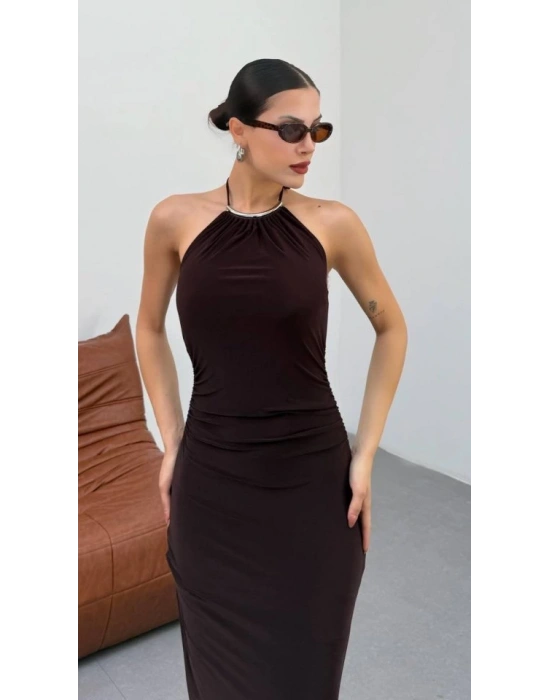 Kadın Halter Yaka ırt Dekolteli andy Kumaş axi Boy Elbise