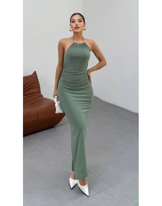 Kadın Halter Yaka ırt Dekolteli andy Kumaş axi Boy Elbise
