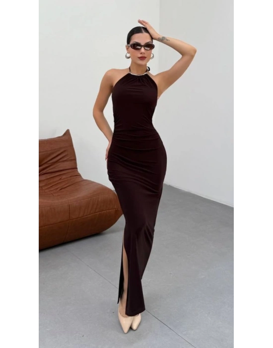 Kadın Halter Yaka ırt Dekolteli andy Kumaş axi Boy Elbise