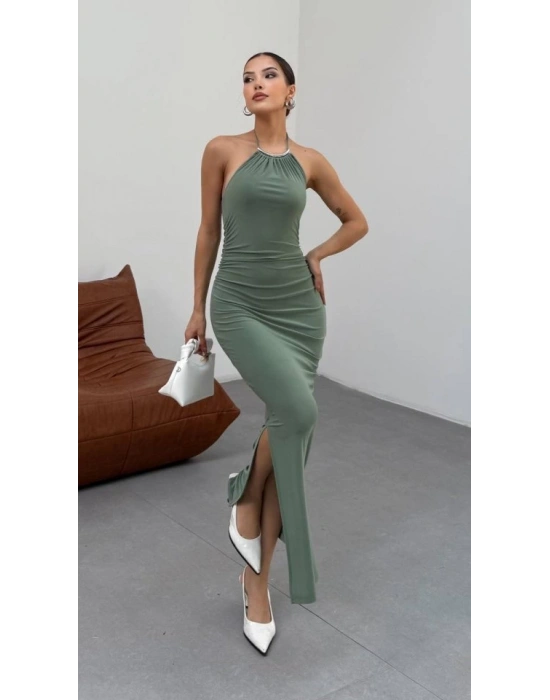 Kadın Halter Yaka ırt Dekolteli andy Kumaş axi Boy Elbise