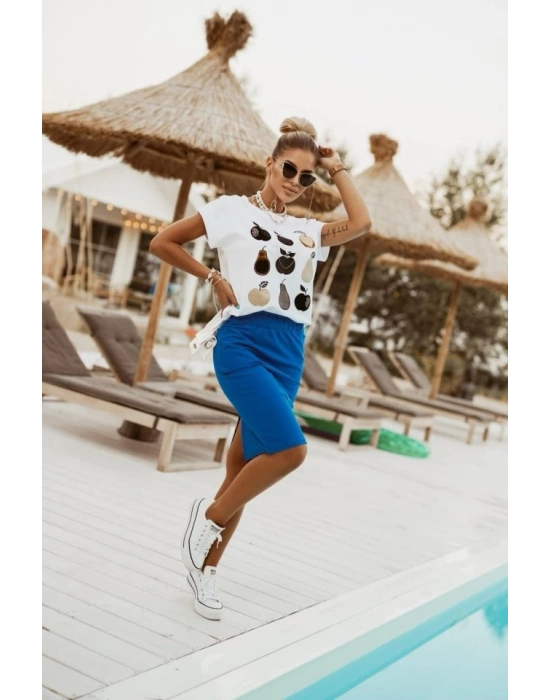 Kadın Iki Iplik Kumaş Beli Lastikli Arkası Yırtmaçlı Mıdı Boy Etek