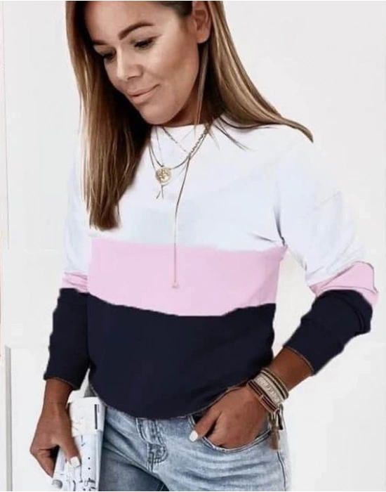 Kadın İki İplik Kumaş Bisiklet Yaka Parçalı Bluz