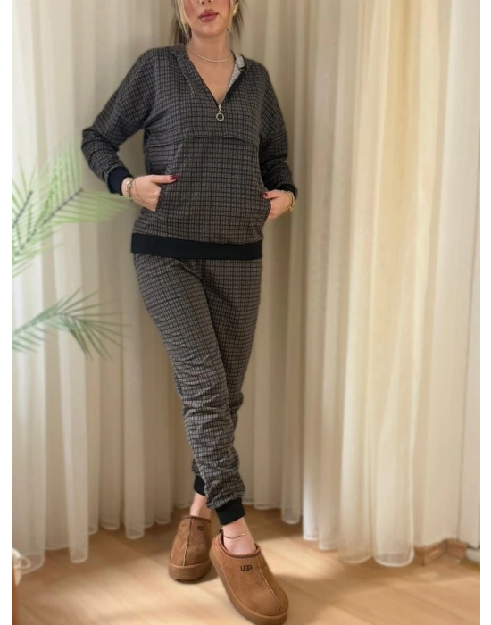 Kadın Iki Iplik Kumaş Fermuar Detay Kapüşonlu Ikili Takım