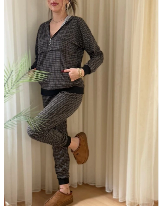 Kadın Iki Iplik Kumaş Fermuar Detay Kapüşonlu Ikili Takım