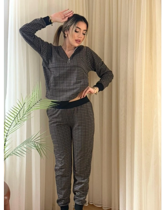 Kadın Iki Iplik Kumaş Fermuar Detay Kapüşonlu Ikili Takım