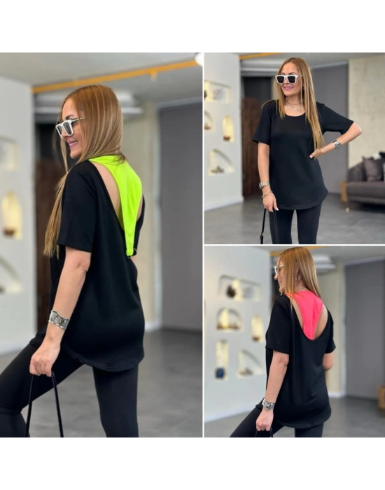 Kadın İki İplik Kumaş ırt Neon Detay Bluz