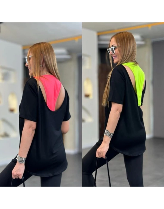 Kadın İki İplik Kumaş ırt Neon Detay Bluz