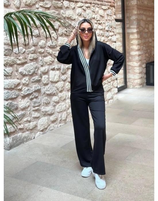 Kadın Iki Iplik Kumaş şerit Detaylı Kapşonlu Ikili Takım