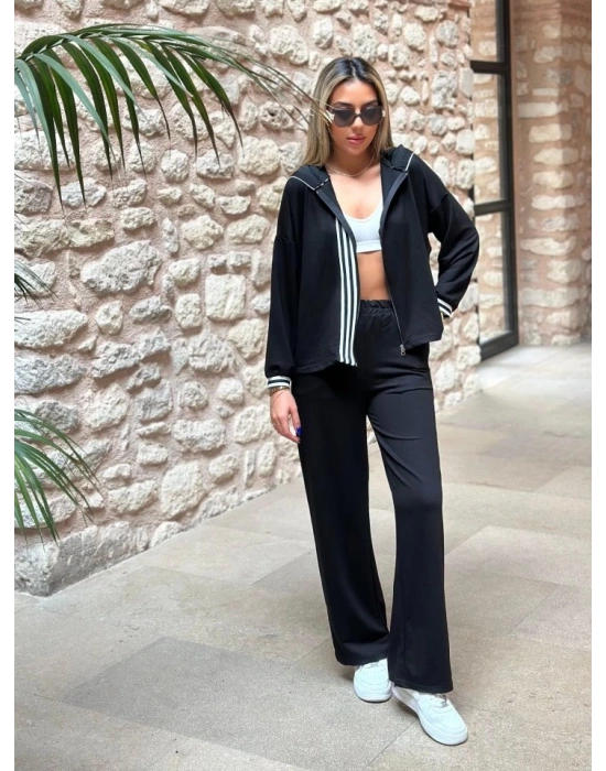 Kadın Iki Iplik Kumaş şerit Detaylı Kapşonlu Ikili Takım