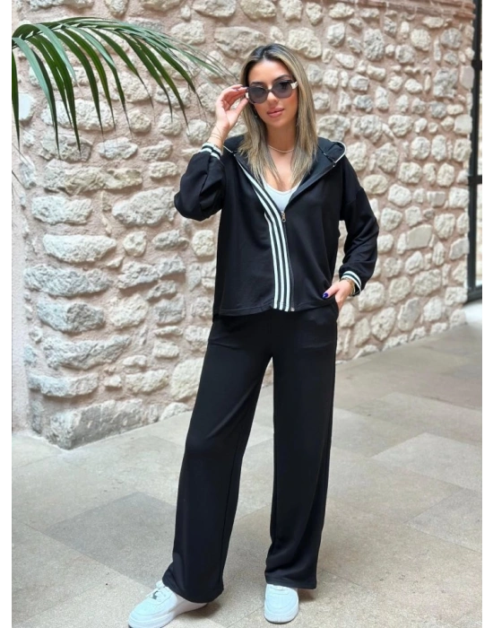 Kadın Iki Iplik Kumaş şerit Detaylı Kapşonlu Ikili Takım